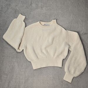 ZARA Cream Chunky Knit Cold Shpulder Cropped Sweater Size S